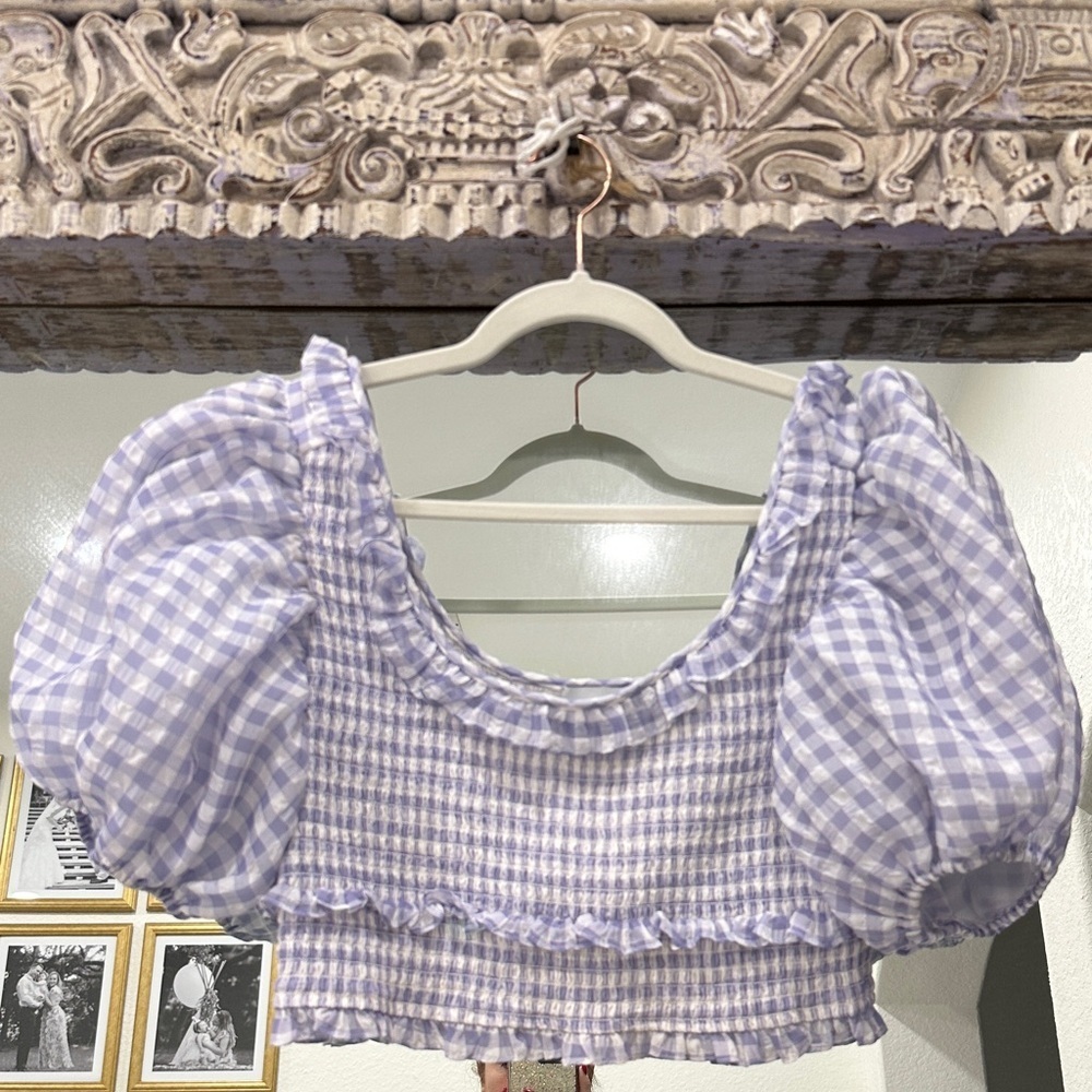 SAYLOR Lilac Checkered Puff Sleeve Blouse